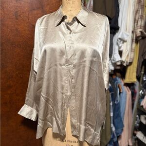 Eileen Fisher Silk Button-Down Blouse in Taupe